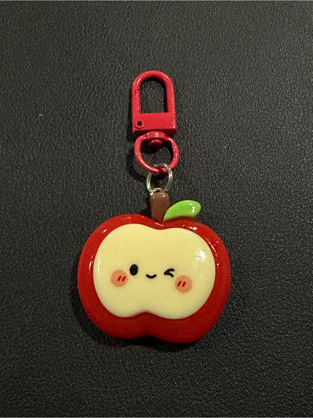 Kawaii Winking Apple Keychain Charm - Red